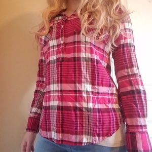 Merona Pink Plaid Button-Up Shirt
